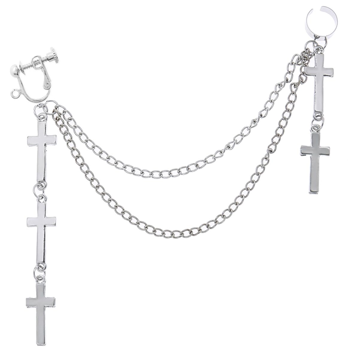 Amazon | [ALOHAMONI] 十字架ピアス & イヤーカフ チェーン クロス  