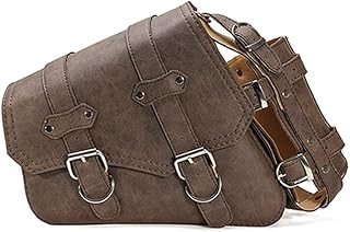 Riloer Brown Motorcycle Saddlebag Left, Retro Motorcycle Tool Storage Bag Luggage PU Leather Saddlebag, Universal Motorcycle Side Bag Front Rear Bag