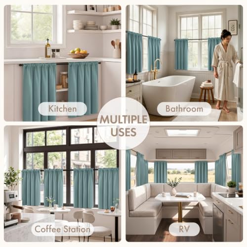 Image of MIULEE 4 Panels Short 45 Inch Blackout Kitchen Window Curtain Dusty Blue