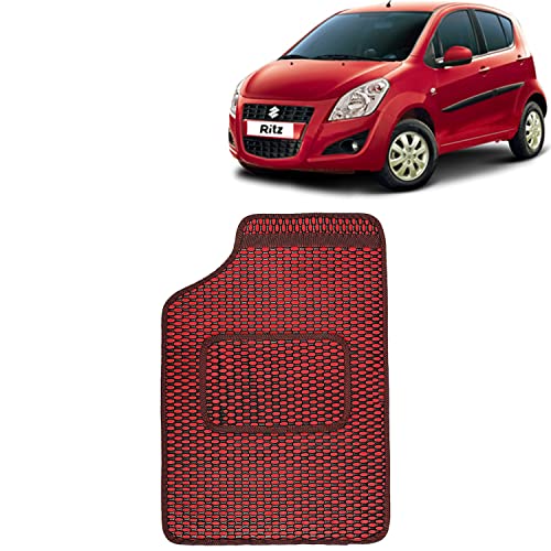 Image of Kingsway Dotted Design Car Floor Foot Mats Universal Fit for Maruti Suzuki Ritz, Model Year : 2009-2015, Water and Dustproof, Color Red, Set of 5 Pieces