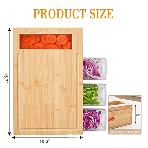Bamboo Cutting Board With 4 Containers, Large Chopping Board With Juice Grooves, Easy-Grip Handles & Food Sliding Opening, Carving Board With Trays For Food Storage, Transport And Cleanup #TOP1