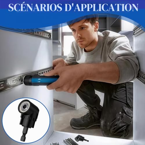 Tournevis Porte-Adaptateur 105°, Perceuses à Angle Droit Adaptateur, Perceuse d'angle droit, avec Porte-Embout Magnétique 1/4", Adaptateur D'embout pour Perçage dans Espaces Étroits – vue 6