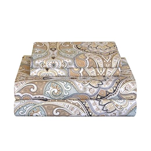 Pointehaven Bedding 4 Pieces California King 100% Cotton Percale Sheets- Printed Bed Sheet & Pillowcase Sets- Soft Cotton Bed Sheets Set- Fits Mattress 19 inches Deep Pocket (California King, Cedar)