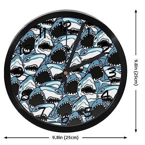 Horloge murale silencieuse à quartz sans tic-tac à piles requin