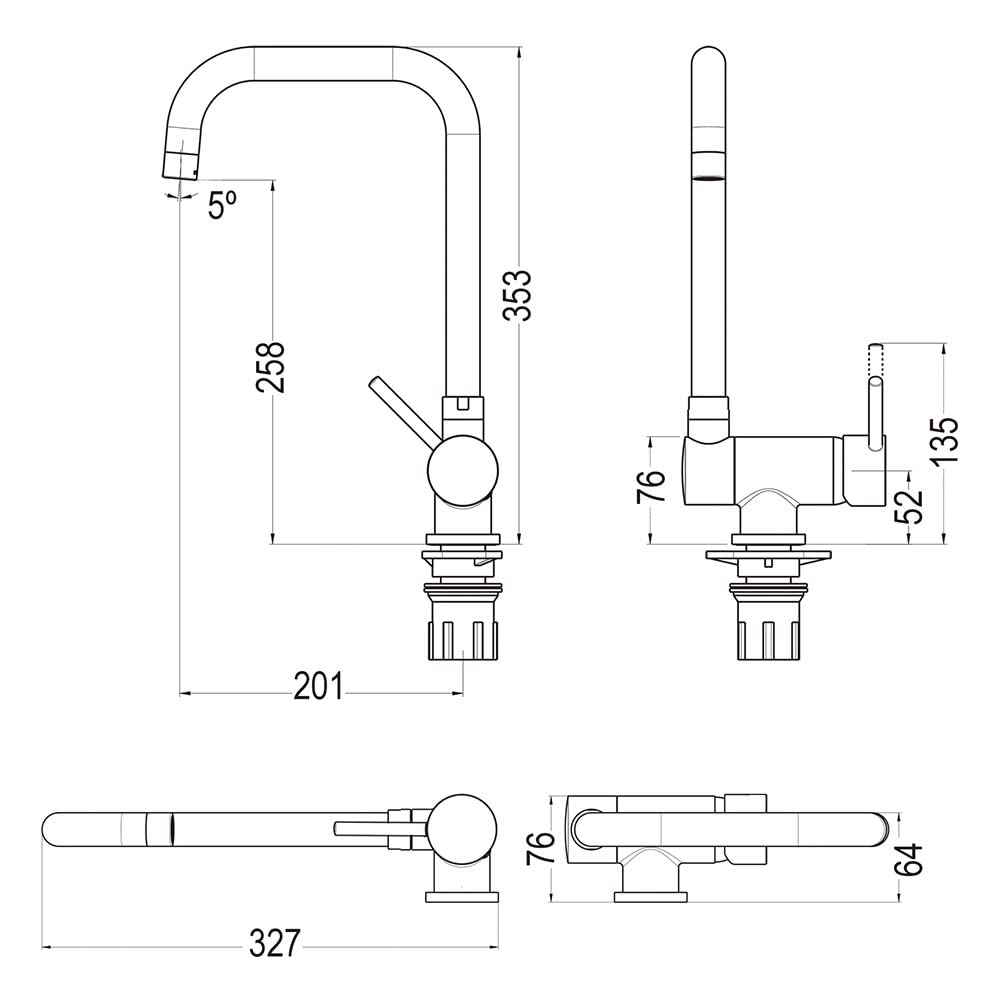 Kibath L483561 Grifo Monomando de Cocina ABATIBLE 180º de caño Alto y orientable, para fregaderos con Poco Espacio o Ventanas Cerca. Fabricado en latón Acabados en Cromo Brillo. Repuestos garantizados