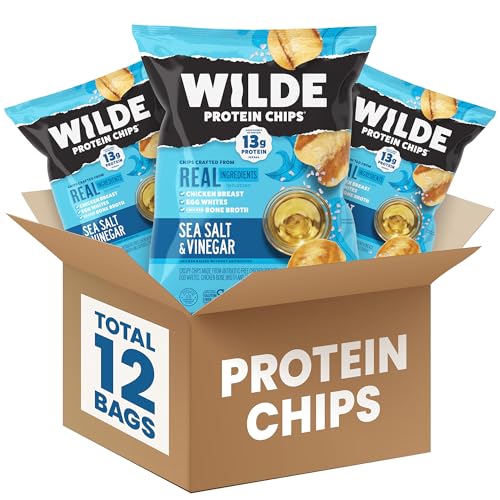 WILDE Protein Chips High Protein Snacks for Adults Keto Chips Gluten Free Low Carb Snack Box Made with Real Ingredients 1.34oz Bags Pack of 12 Sea Salt & Vinegar