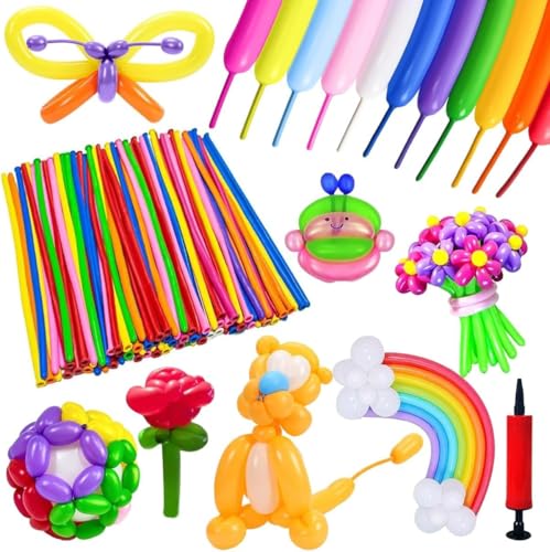 200 pcs Lange Luftballons zum Modellieren Magische Modellier Luftballons Modellierballon mit pumpe Magische Latex Luftballons Luftballon Tiere Clown Formen Lange Bunte Ballon