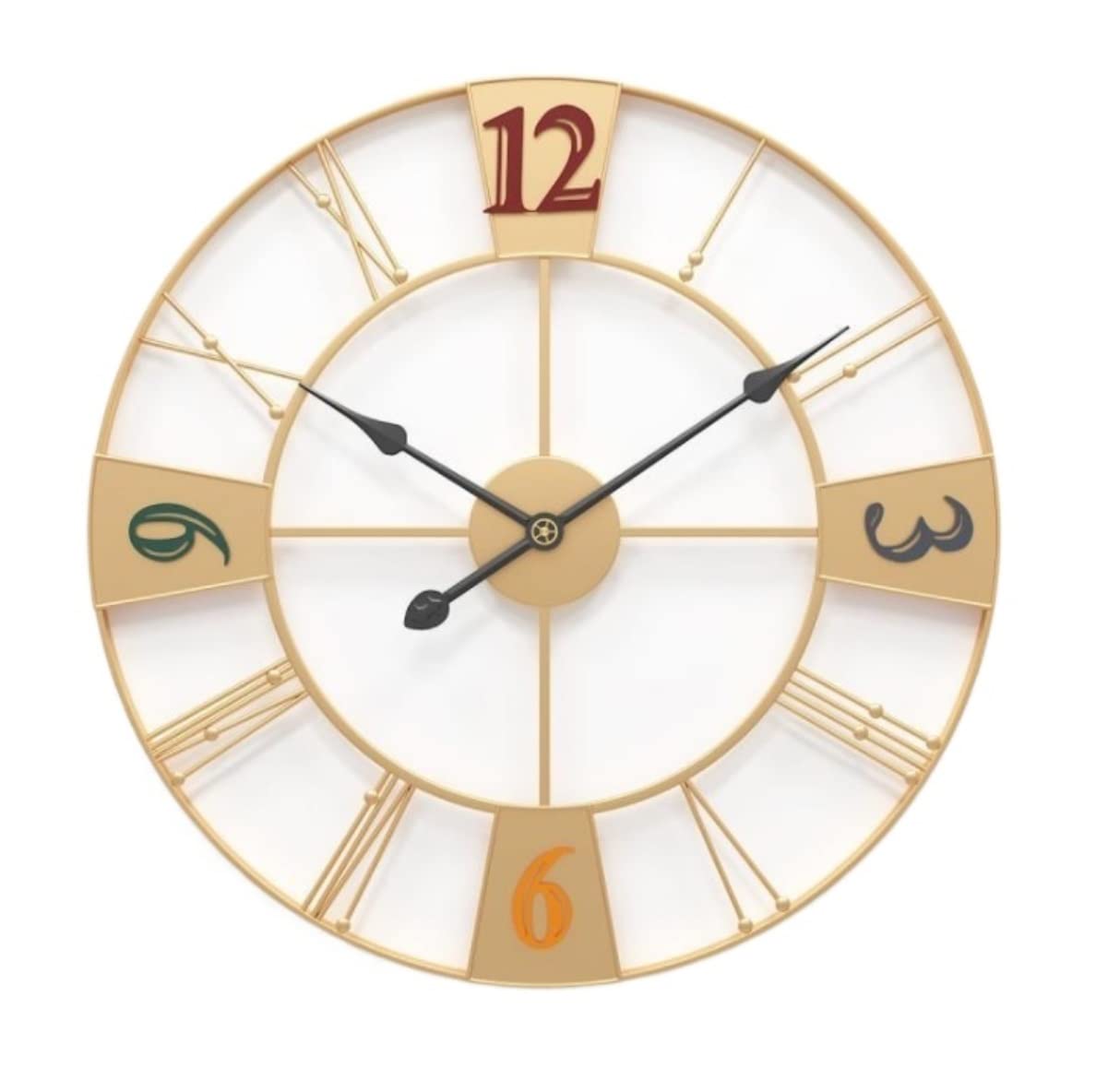 AZHKJKZH Wall Mounted Clock Metal Skeleton Wall Clock With Roman Numerals Silent Non-ticking Decorative For Lounges Pubs Cafes For Living Room(E)