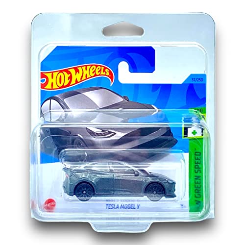 Hot Wheels Tesla Model Y (Dark Metallic Silver) 1/10 HW Green Speed, 2023-37/250(Short Card)