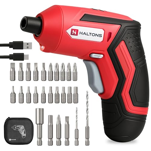Haltons 25-Pc Electric Screwdriver Set – 3.6V Cordless Power Driver with 1500mAh Lithium Battery, 5.0Nm Torque, 300RPM, 25mm CRV Bits, LED Light – Compact Tool Kit for DIY, Home & Office Use