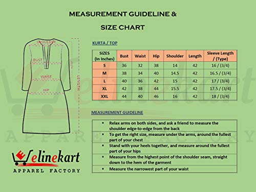 Image of Cotton Plain & Solid 3 /4 Sleeve A-Line Kurtis for Women