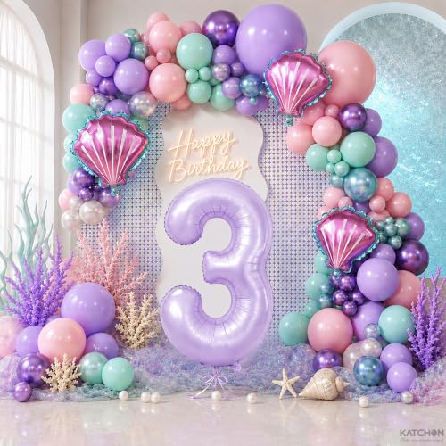 Image of KatchOn Pastel Purple Number 3 Balloon - 40 Inch Birthday Party Decorations