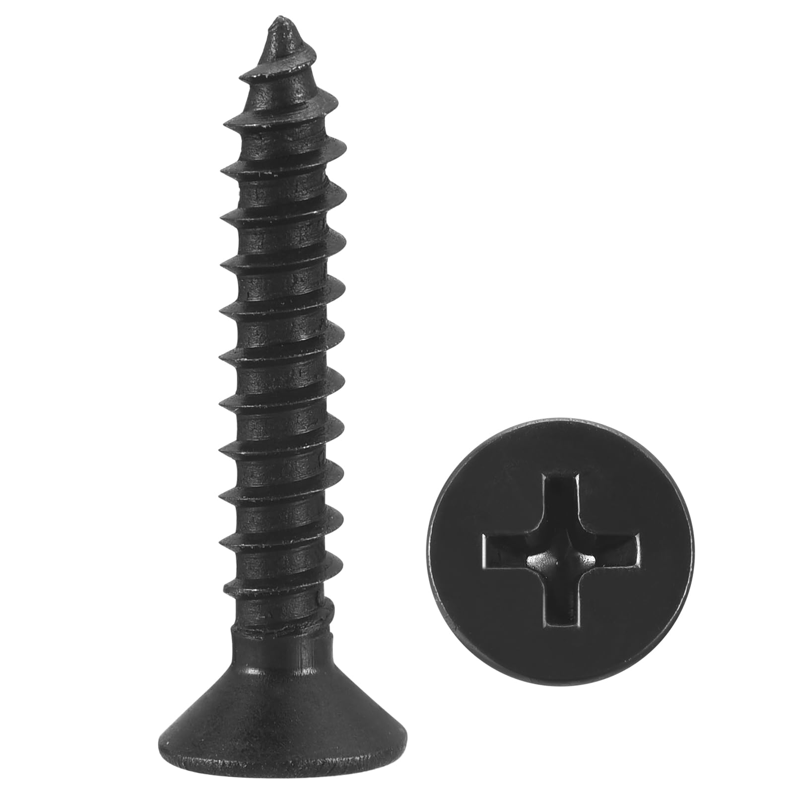 METALLIXITY Countersunk Phillips Wood Screws (ST4x25mm) 200Pcs, Carbon Steel Coarse Thread Phillips Drive Flat Head Wood Screws - for Furniture Installation Repair, Black — image 1