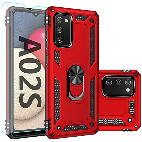 SKTGSLAMY for Samsung A02S Case, with Screen Protector,[Military Grade] 16ft. Drop Tested Cover with Magnetic Kickstand Car Mount Protective Case for Samsung Galaxy A02S, Red