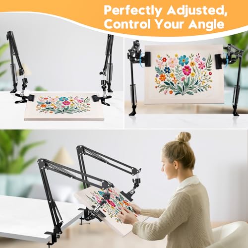 Image of 2Pcs Black Adjustable Embroidery Hoops Stand for Hand Work,3-in-1 Hoop /Tablet /Phone Holder Desk Stand,Cross Stitch Frame with 360 Rotation,Needlework Frame Holder