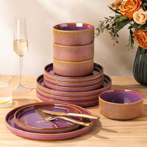 GBHOME Stoneware Dinnerware Sets for 4 12-Piece Plates and Bowls Set