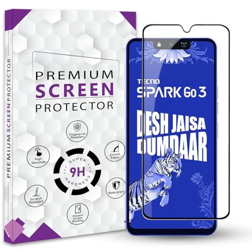 Image of Premium Tempered Glass Screen Protector Guard For Tecno Spark Go 3 (6.74 Inch, Pack of 1) | Edge to Edge Coverage With Easy to installation kit