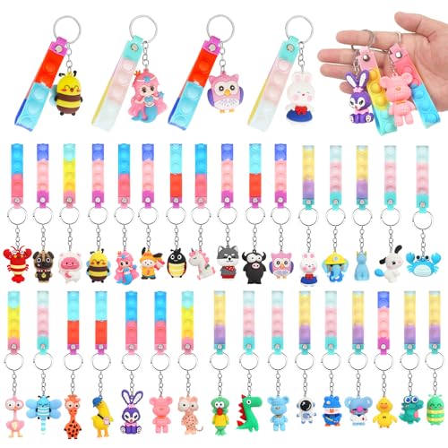 GUDOTRA 32 Pop It Fidget Toy porta-chaves e pulseiras crianças de animais presentes aniversário crianças escola presentes alunos primária Fidget brinquedo detalhes aniversários crianças