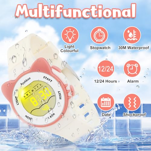 Image of Kids Digital Watches for Girls Boys, 7 Color Lights Waterproof Cute Wristwatches for Kids with Alarm Stopwatch, Great Present for Girls Boys Ages 5-13