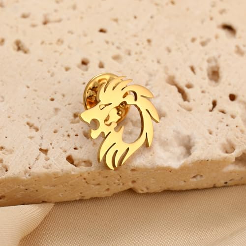 Image of Stainless Steel Animal Creative Crown Lion Brooches for Women and Men