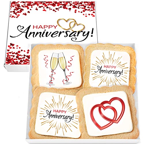 Happy Anniversary Cookies Gift Basket 4 PACK For Men Women Wife Husband Wedding Engagement | Nut Free | Kosher
