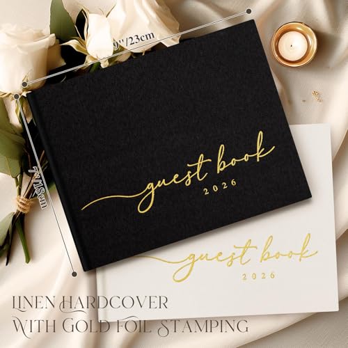 Image of Lanpn Wedding Guest Book 2026 - Linen Graduation Guestbook Wedding Reception with 108 Blank Pages for Sign in and Photos - Guest Book for Wedding Bridal Shower Baby Shower Funeral (Black)