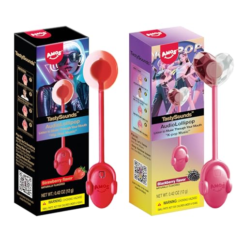 Amos Music Lollipop Candy Suckers, Singing Lollipop Sugar Free, Unique Men &Women, Individually Wrapped Strawberry&Blackberry Flavor Combo Pack - 2P - image 1