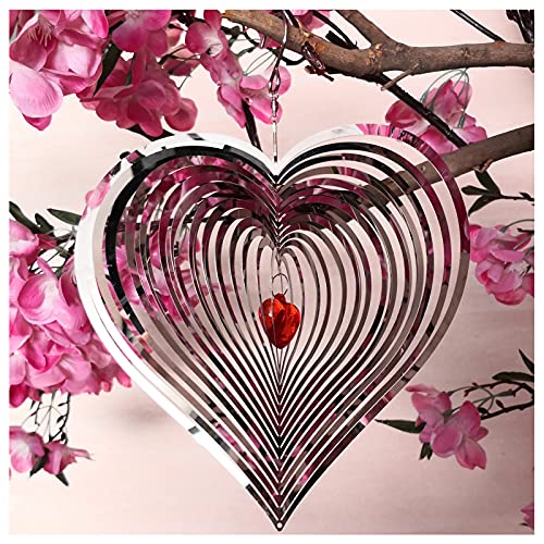 DJUAN Wind Spinner Outdoor Metal Decorations,3D Red Heart Wind Spinners for Yard and Garden, Mirror Stainless Steel Wind Sculptur Spinner Indoor...