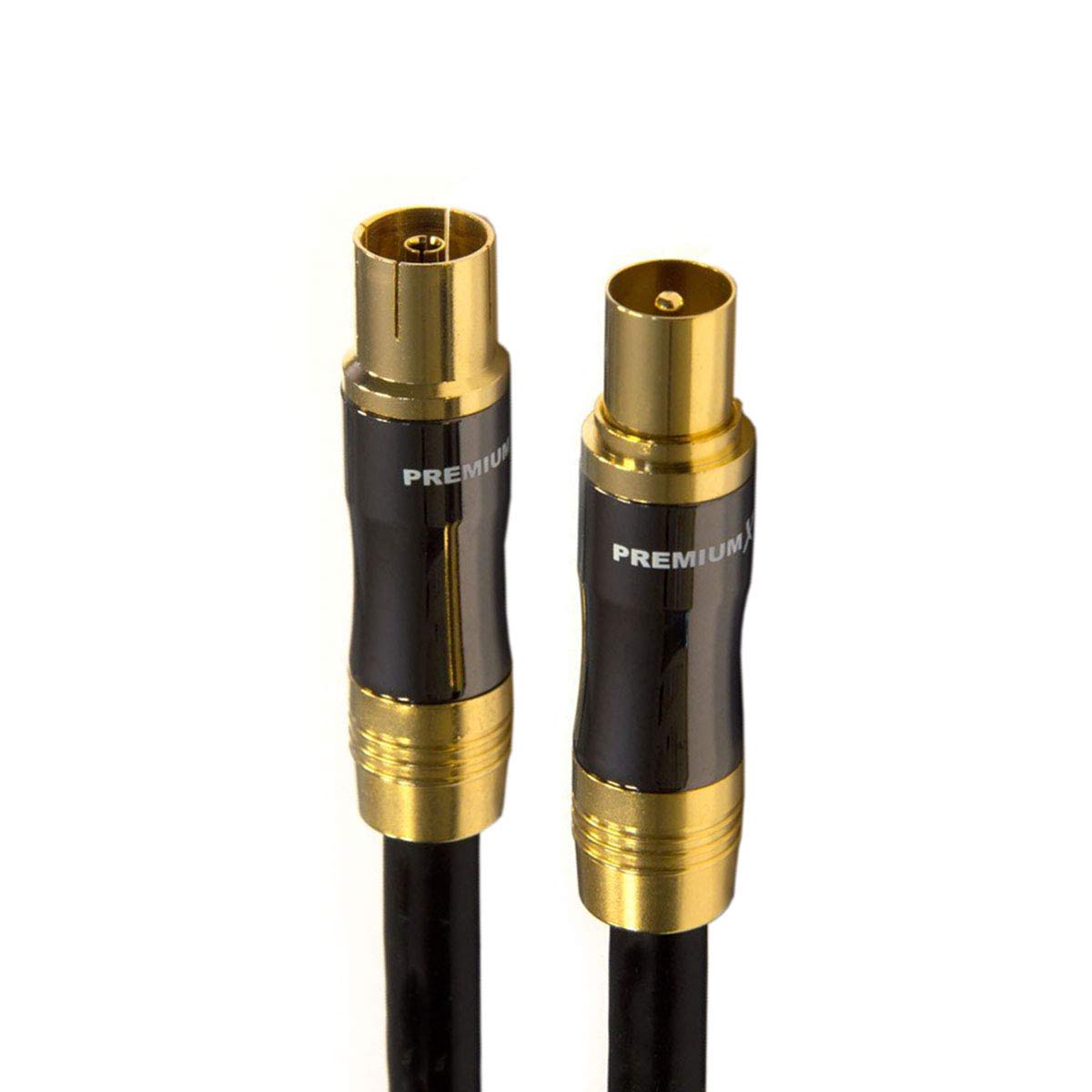 Premium X Cavo Antenna TV Gold-Line 1m Nero - Cavo Coassiale in Rame ad Alta Efficienza, da Connettore IEC a Presa, Ideale per HDTV 4K, Schermatura 135dB, Contatti Dorati
