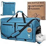 Bago Medium Duffle Bag for Travel Women & Men. Durable Lightweight Foldable Travel Duffel Bags For Traveling Women. 60L Duffle Bags For Overnight Bag With Shoe Compartment Collapsible Weekender duffel