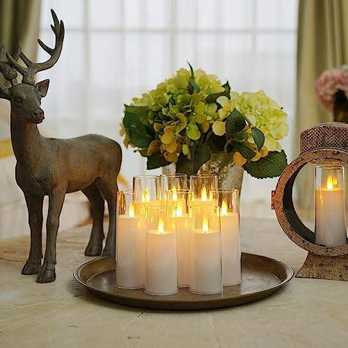 Image of Homemory Pure White Acrylic Flameless Candles, LED Candles, Battery Operated Candles with Remote Control and Timer, Fake Electric Candle, Wedding, Home Decor, Set of 9