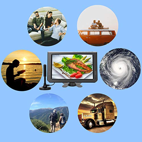 GJY 10.1" Portable Widescreen LCD TV with Detachable Antennas, USB/TF Card Slot, Built in ATSC Digital Tuner and AV Inputs