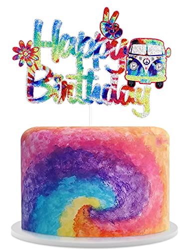 60's Tie Dye Happy Birthday Cake Topper - Groovy 60's Birthday Party Cake Topper - Groovy Hippie Party Cake Decoration