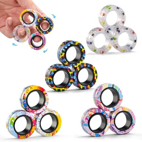Image of 12Pcs Magnetic Adults Fidget Toys Rings,Stocking Stuffers for Kids 8-12,Fidget Spinner Rings for Anxiety Relief Therapy ,Party Favors Gifts for Teen Boy and Girl
