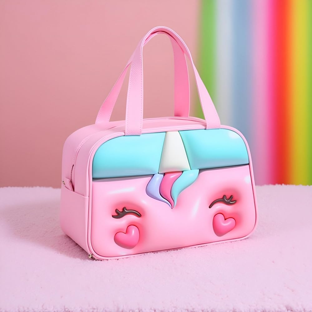 CoolKraft Lunch Box Bag for School Kids, Girls, Boys, Animal 3D Design Bag, Organize Store Hot & Cold Insulated Portable Tiffin Bag 27 x 18 x 20 cm (Big Unicorn Pink) 4