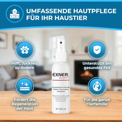 Exner Petguard Hautpflege & Fellpflege für Hunde, Katzen & andere Haustiere 100 ml – Bei Juckreiz, Hautreizungen, Haarausfall, Entzündungen, Milben, Parasiten, Räude & Pilzbefall – Dermatest SEHR GUT