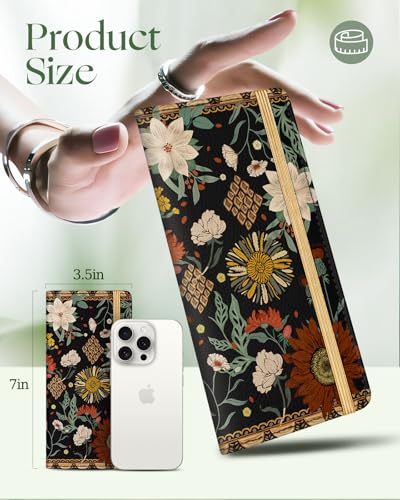 Image of Slohif Checkbook Cover for Personal Duplicate Checks - Women Check Cover Book Wallet Holder Brown Sunflower White Lily Faux Leather Top Side Tear