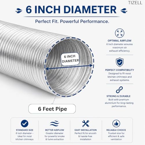 Image of Flexible Chimney Pipe with Cowl For Kitchen | Aluminium Exhaust Pipe | Complete Installation Kit with Cowl Cover, 2m Tape, and 2 Clamp | Fits For Multi Brands