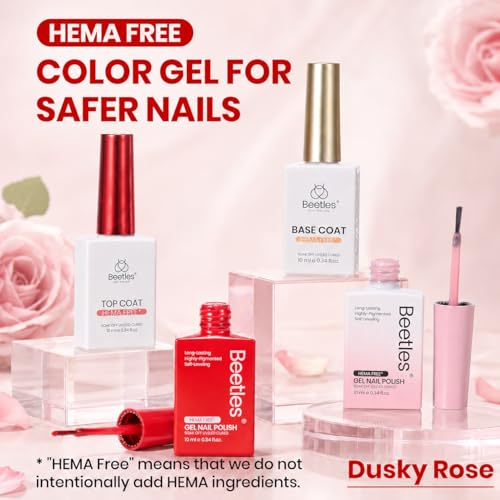 Image of Beetles French Gel Nail Polish Set, Dusky Rose Red Pink Manicure Kit with HEMA-Free Base Coat Top Long Lasting Soak Off UV LED Nail Art Set for Design Lovers