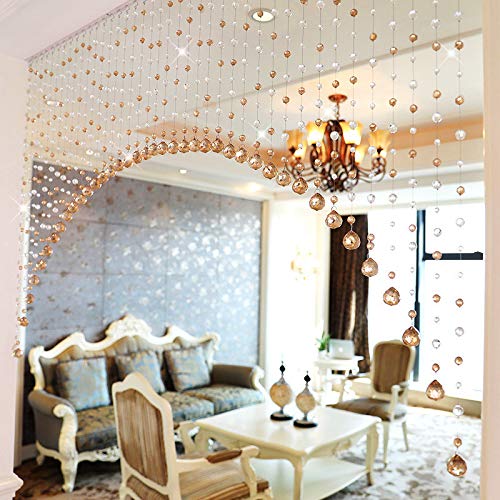 PINDIA 25 String Fancy Sparkling Arch Bead Hanging Curtain with Pure Glass Drops - Champagne-image-15