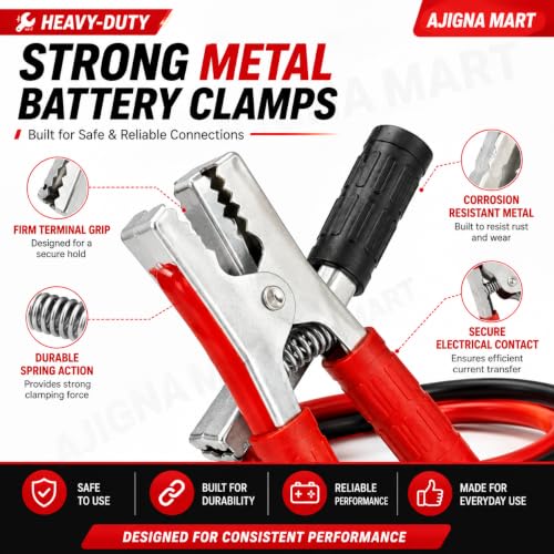 Image of AJIGNA MART 2000 AMP Booster Cable for Car Battery | Premium Heavy Duty Jumper Cable with Alligator Wire Clamps | Jump Start for Dead Batteries | Off-Road Emergency Auto Cable