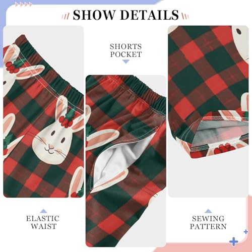 Rabbit Face Checked Long Pajama Pants Bottoms Soft Sleepwear with Pockets4