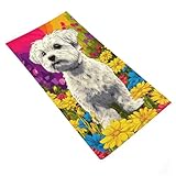 RUIOQAW Toalla de Microfibra Grande, Suave y Delicada para Pieles sensibles, diseño de fantasía Floral con Cachorro Blanco (35 x 73 cm)