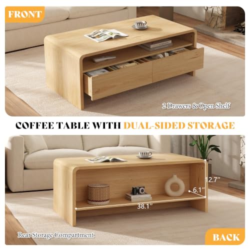 Image of AMERLIFE Modern 39.4 inch Coffee Table with Rounded Edges & Storage