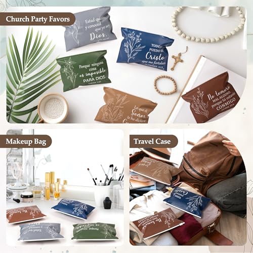 Y1tvei Spanish Bible Bag Gifts - 100Pcs Sketch Flower EVA Cosmetic Bag Bulk, Religious Bible Verse Waterproof Toiletry Pouch Organizer Travel Makeup Bag Gifts for Christian Church Party Favors Women3