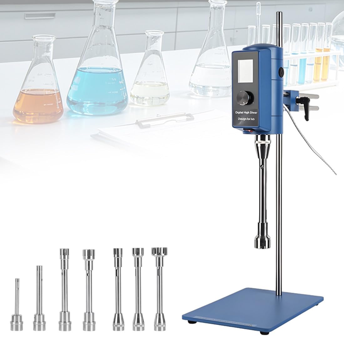 QianCruxtacy Digital High Shear Homogenizer 500W, 2000-28000rpm Adjustable Speed, Torque & Timer Display (0-6000min Continuous or Timed), for Lab Emulsifying Dispersing Mixing Cosmetics F36