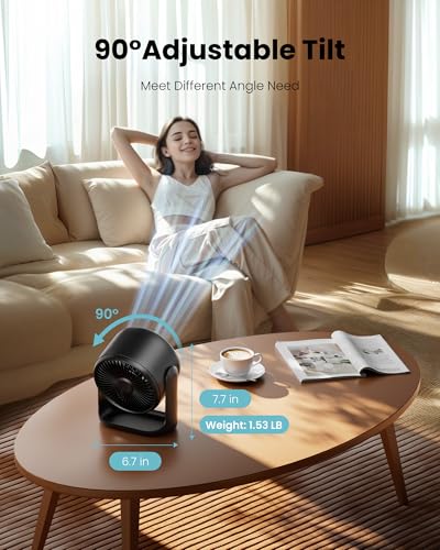 Gaiatop Tischventilator mit Touch-Steuerung, 4000-mAh-Akku, 5 Speeds, leiser Mini-Ventilator mit LED-Anzeige, 90° Neigung, über USB-C aufladbarer Tischventilator für Büro, Schlafzimmer, Zuhause 5