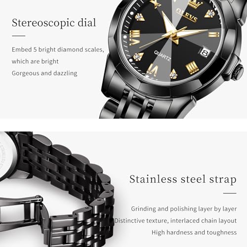 Image of OLEVS Women's Analog Watch Quartz Rose Gold Stainless Steel Strap Fashion Luxury Business Circular Calendar