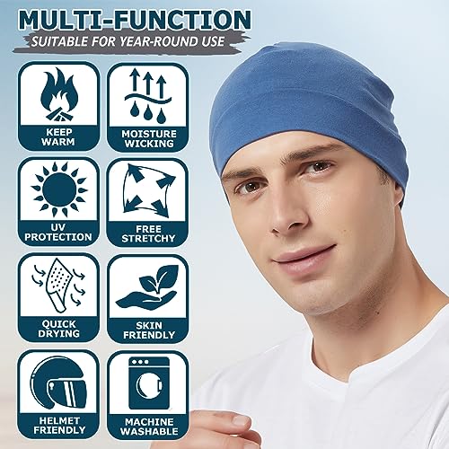 Image of Headshion Cotton Skull Caps for Men Women,2-Pack Lightweight Beanie Sleep Hats Breathable Helmet Liner