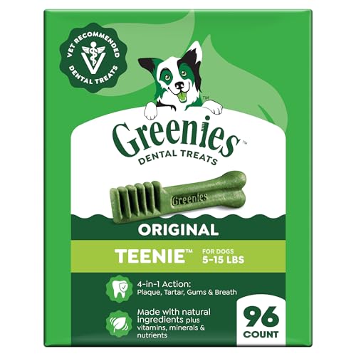 Greenies Veterinarian-Recommended Adult Natural Dental Dog Treats Teenie Size, Dog Dental Chews, Original Flavor, 27 oz. Pack, 96 Count